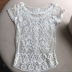 Phase One Ivory Floral Boho Crochet Top